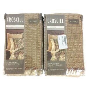 Croscill Anguilla European Pillow Shams 26x26 Set Of 2 Beige Textured Design NEW